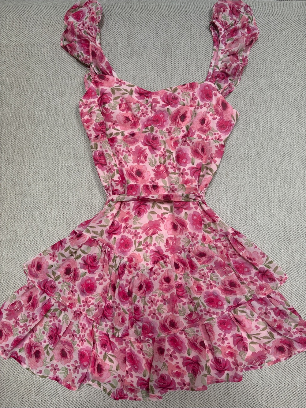 Crystal Doll Pink Floral Ruffle Dress